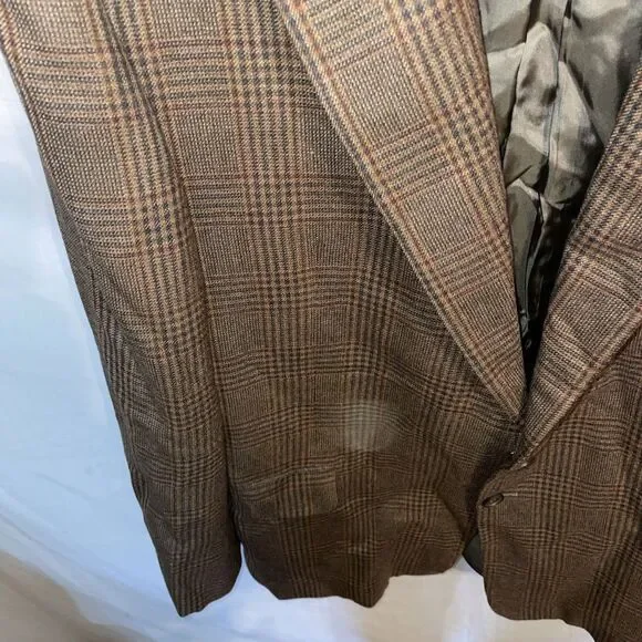 Hickey Freeman Men’s Dress Blazer Size 44 Long Brown Plaid Business Formal City